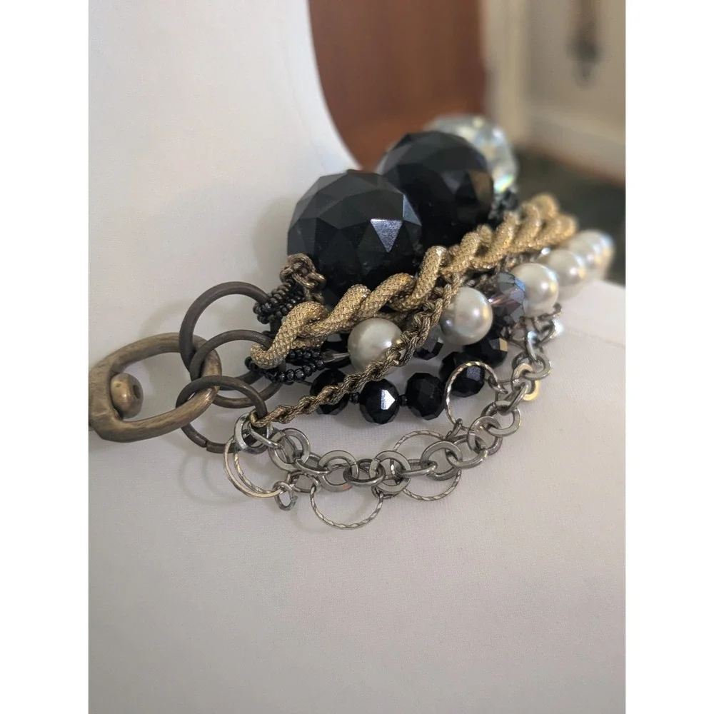 Morfina & Stone Designer Statement Necklace Chunky Mixed Chain Black Faceted...